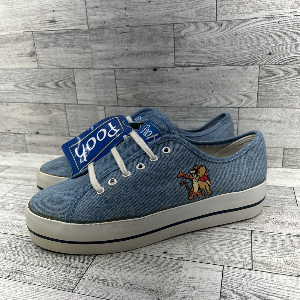 Disney Winnie The Pooh Works Tiger 90s Denim Canvas Embroidered Shoes Sz 7.5 New - Picture 1 of 16